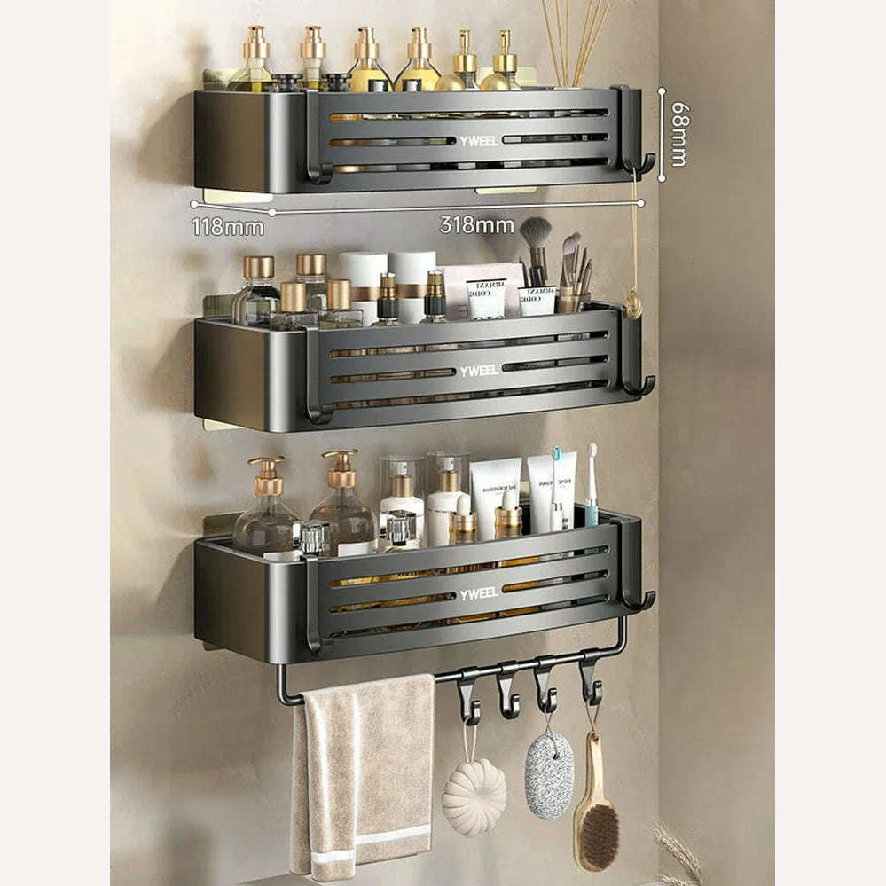 1-3 Floors Wall Mounted No Drill Bathroom Shelf Shower Shelf Makeup Organizer Shelf Shampoo Stand Bathroom Accessories