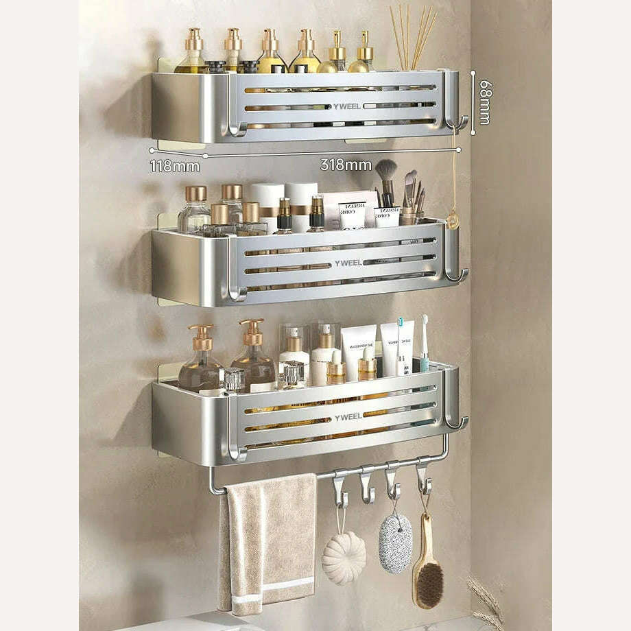 1-3 Floors Wall Mounted No Drill Bathroom Shelf Shower Shelf Makeup Organizer Shelf Shampoo Stand Bathroom Accessories