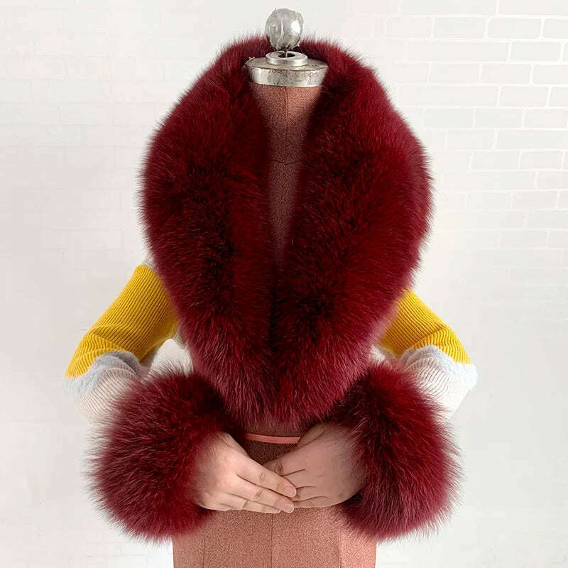 100% Natural Fox Fur Scarf And Cuff Set Women Winter Jacket Fur Collar Authentic Neck Scarves Luxury Fox Fur Warm Neck Warmers