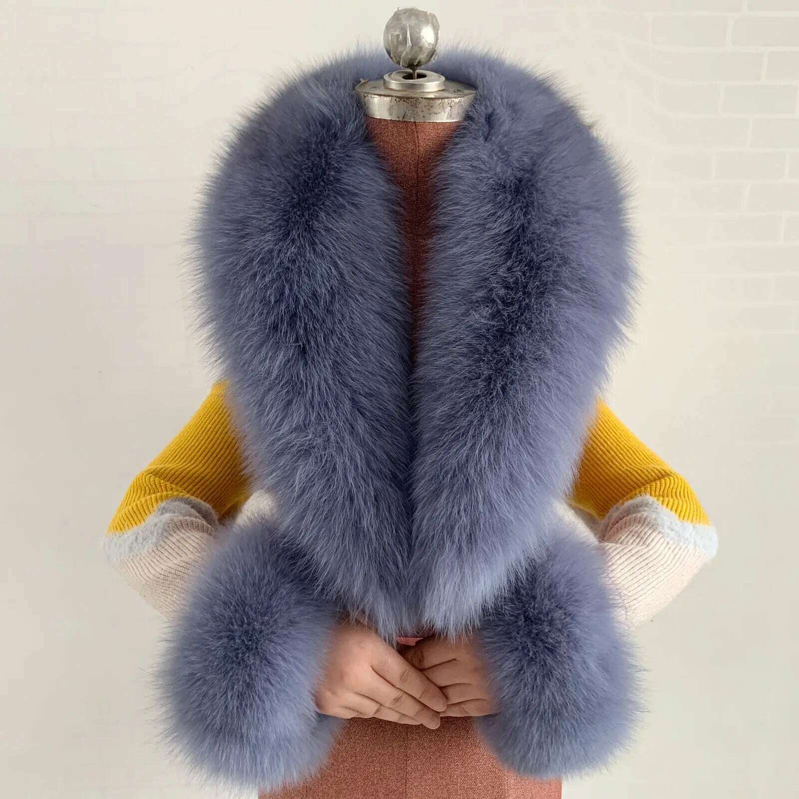 100% Natural Fox Fur Scarf And Cuff Set Women Winter Jacket Fur Collar Authentic Neck Scarves Luxury Fox Fur Warm Neck Warmers