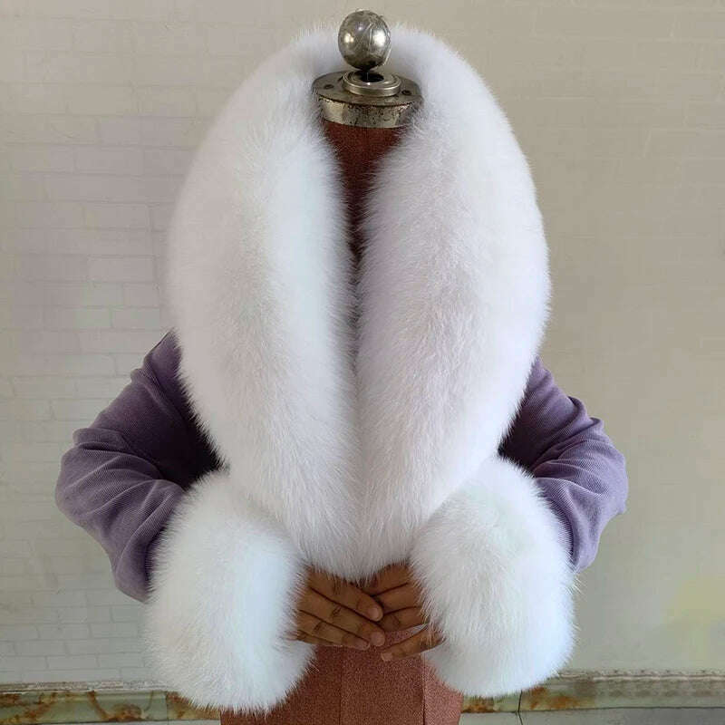 100% Natural Fox Fur Scarf And Cuff Set Women Winter Jacket Fur Collar Authentic Neck Scarves Luxury Fox Fur Warm Neck Warmers