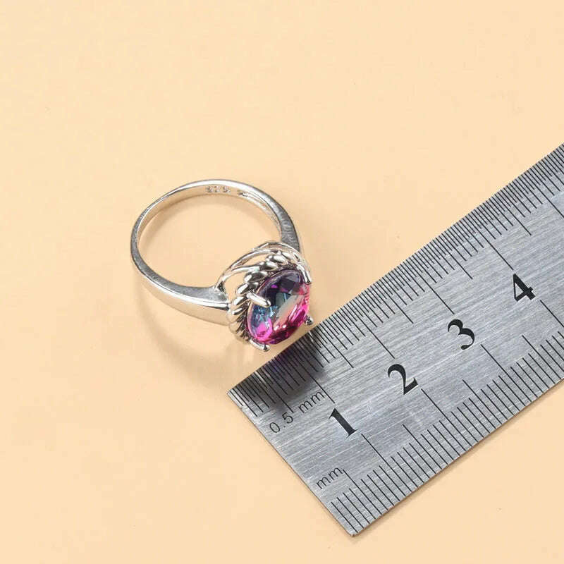 13-Colors Stone 925 Silver Bridal Jewelry Sets Wedding Ring Costume Earrings Pendant Chain Necklace For Women Christmas Gift