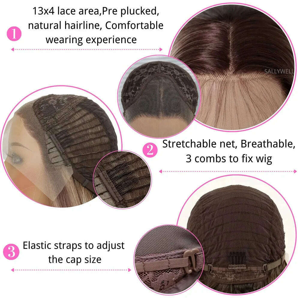 13x4 Lace Front Wig Highlight Brown Synthetic Lace Wigs for Women Pre Plucked 24 Inch Straight Lace Frontal Wigs Blonde Daily