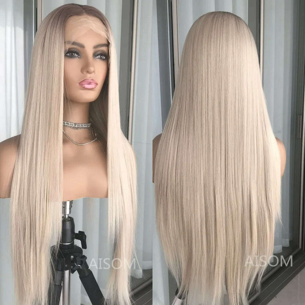 13x4 Lace Front Wig Highlight Brown Synthetic Lace Wigs for Women Pre Plucked 24 Inch Straight Lace Frontal Wigs Blonde Daily