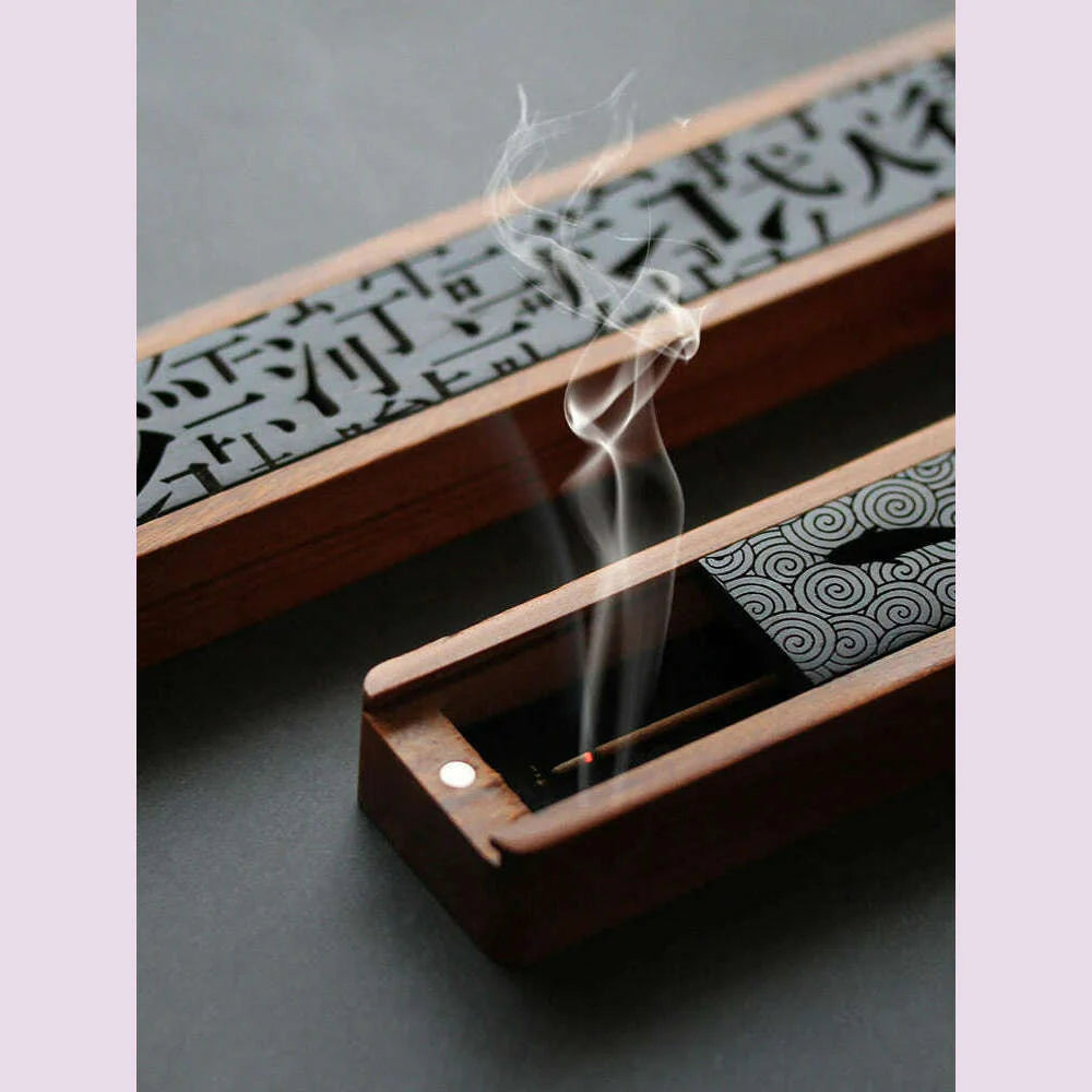 1pc Antique personality solid wood hollowed out line incense box portable sleeping incense box incense box incense fumigation