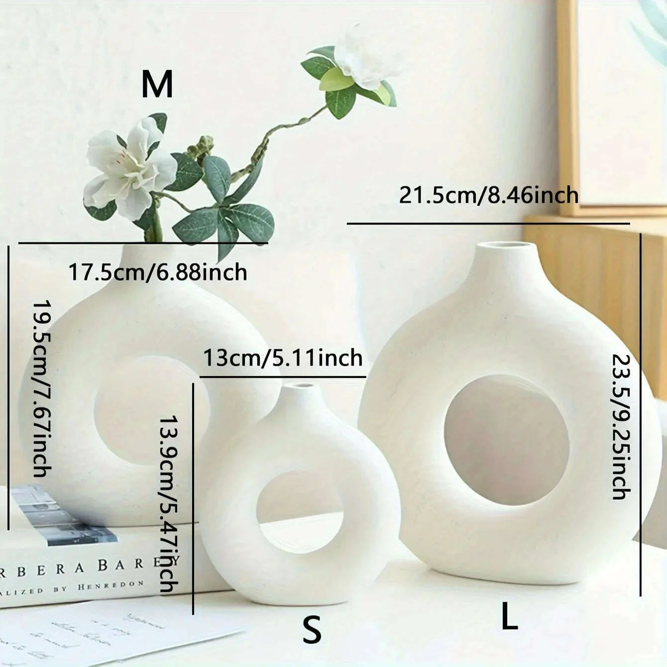 1pc, White/Beige Ceramic Vase Vases For Decor, Modern Home Decor Vase, Boho Vases For Decor, Circle Vase, Round Vase, Donut Vas