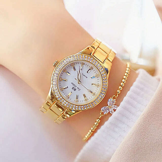 2022 Ladies Wrist Watches Dress Gold Watch Women Crystal Diamond Watches Stainless Steel Silver Clock Women Montre Femme 2021