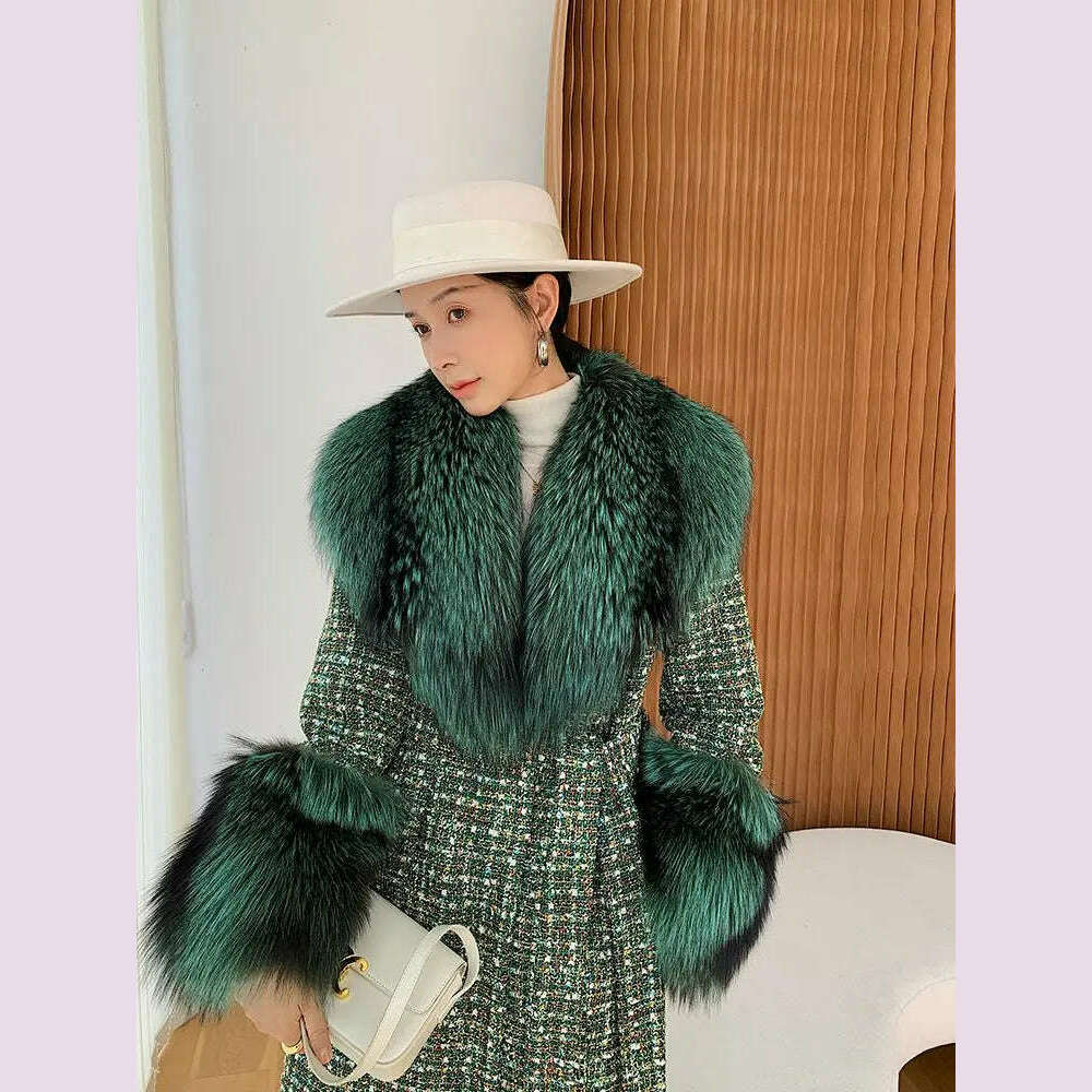 2022 Winter New Long Fur Coat Women's Fox Fur Large Fur Collar Tweed Coat