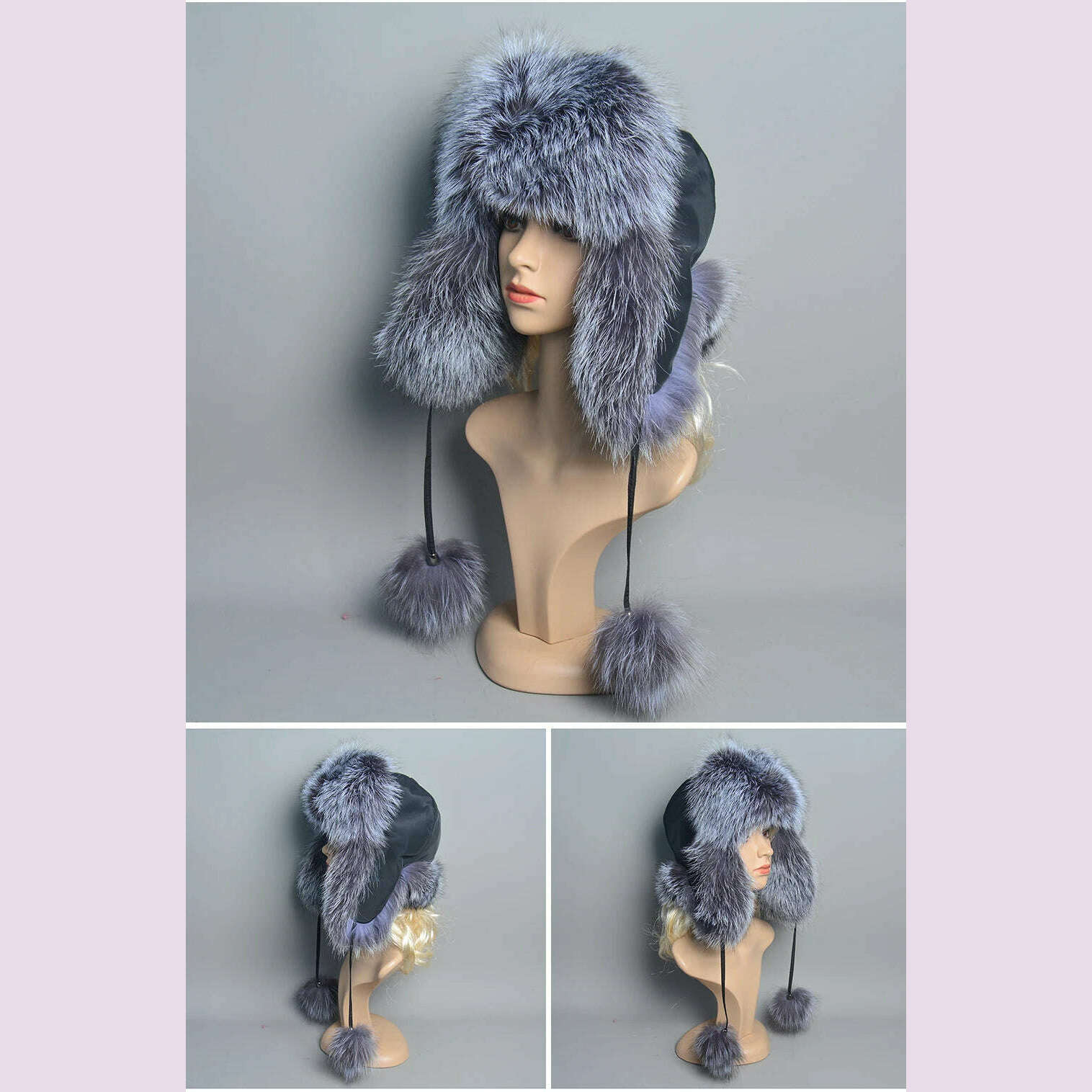 2023 100% Real Fox Fur Hats Women's Russian Ushanka Aviator Trapper Snow Skiing Hat Caps Earflap Winter Raccoon Fur Bomber Hat