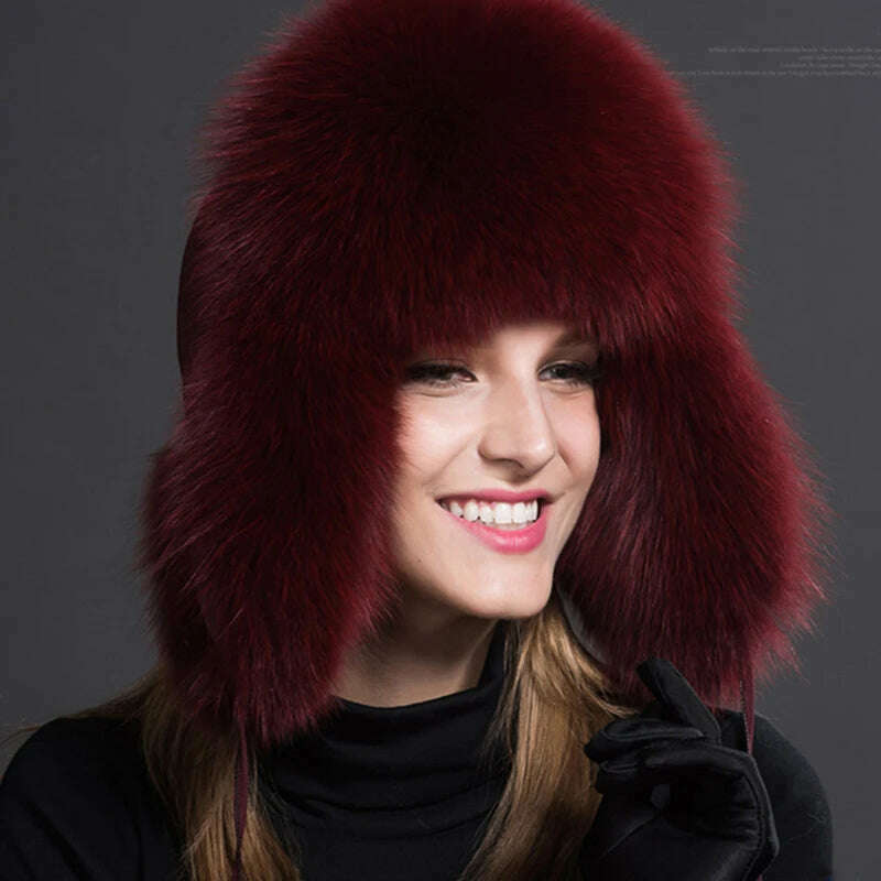 2023 100% Real Fox Fur Hats Women's Russian Ushanka Aviator Trapper Snow Skiing Hat Caps Earflap Winter Raccoon Fur Bomber Hat