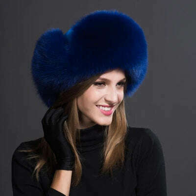 2023 100% Real Fox Fur Hats Women's Russian Ushanka Aviator Trapper Snow Skiing Hat Caps Earflap Winter Raccoon Fur Bomber Hat