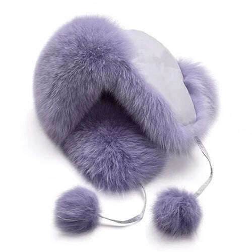 2023 100% Real Fox Fur Hats Women's Russian Ushanka Aviator Trapper Snow Skiing Hat Caps Earflap Winter Raccoon Fur Bomber Hat