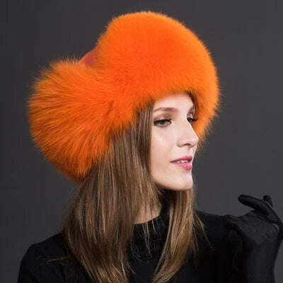 2023 100% Real Fox Fur Hats Women's Russian Ushanka Aviator Trapper Snow Skiing Hat Caps Earflap Winter Raccoon Fur Bomber Hat