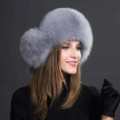 2023 100% Real Fox Fur Hats Women's Russian Ushanka Aviator Trapper Snow Skiing Hat Caps Earflap Winter Raccoon Fur Bomber Hat