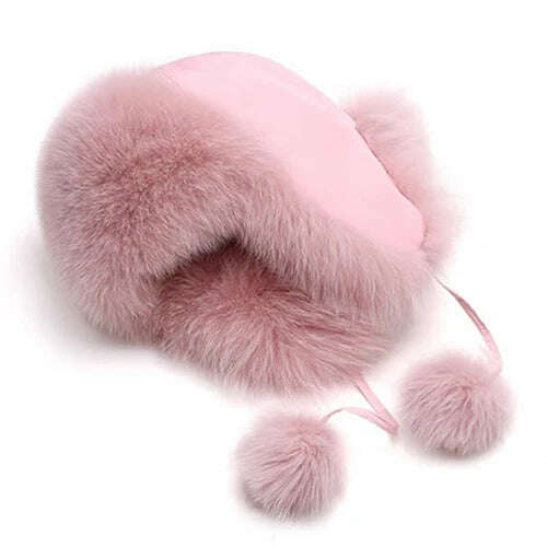 2023 100% Real Fox Fur Hats Women's Russian Ushanka Aviator Trapper Snow Skiing Hat Caps Earflap Winter Raccoon Fur Bomber Hat