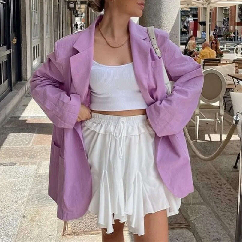 2023 Fashion Autumn Solid Shoulder Pads Blazer For Women Casual Long Sleeve Single-Breasted Loose Coat Tops Female Green Outwear