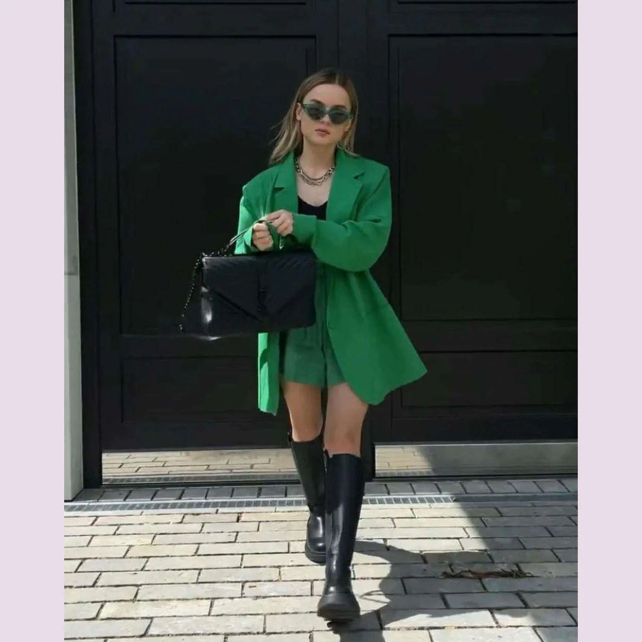 2023 Fashion Autumn Solid Shoulder Pads Blazer For Women Casual Long Sleeve Single-Breasted Loose Coat Tops Female Green Outwear