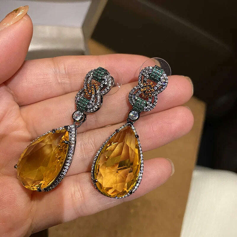 2023 Women Sotheby's Droplet Gem Plated with 18K Gold Geometric Large Carat Zircon Earrings