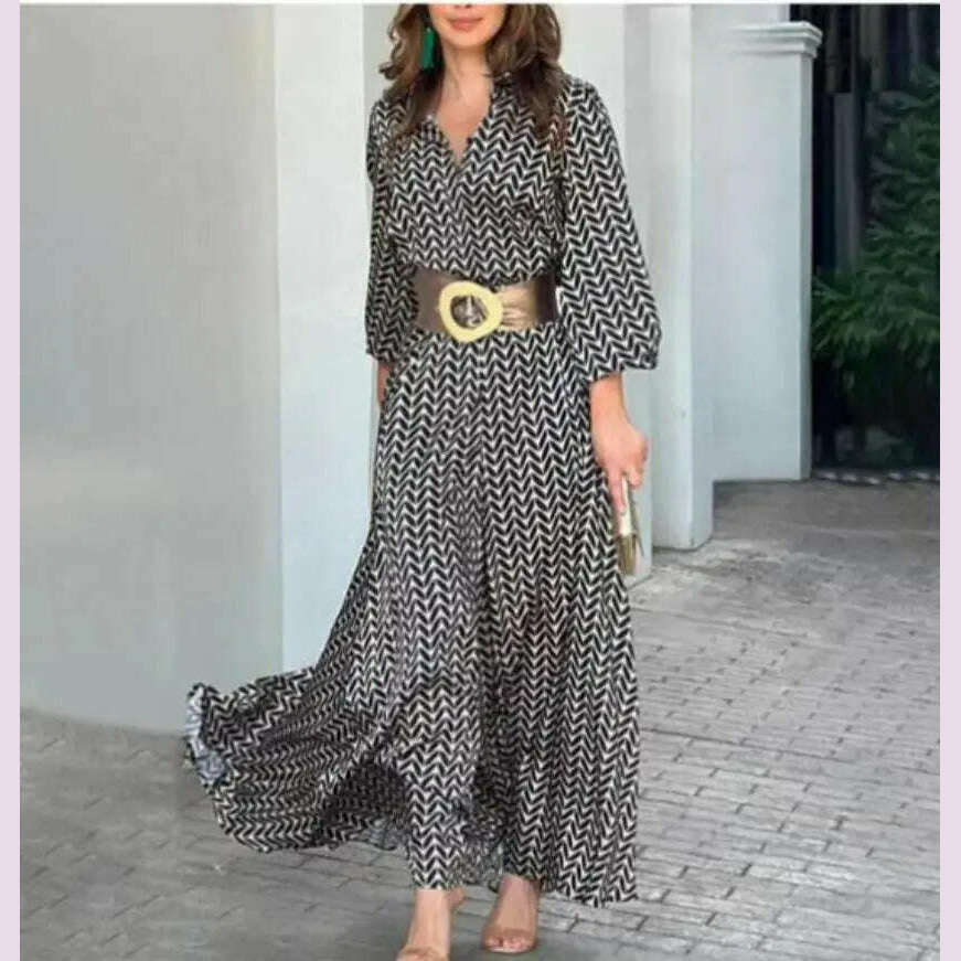 2024 Autumn New Elegant Dress Black Print Vintage V Neck Fashion Leisure Gathering Women Slim Long Dresses MsChuh Vestidos