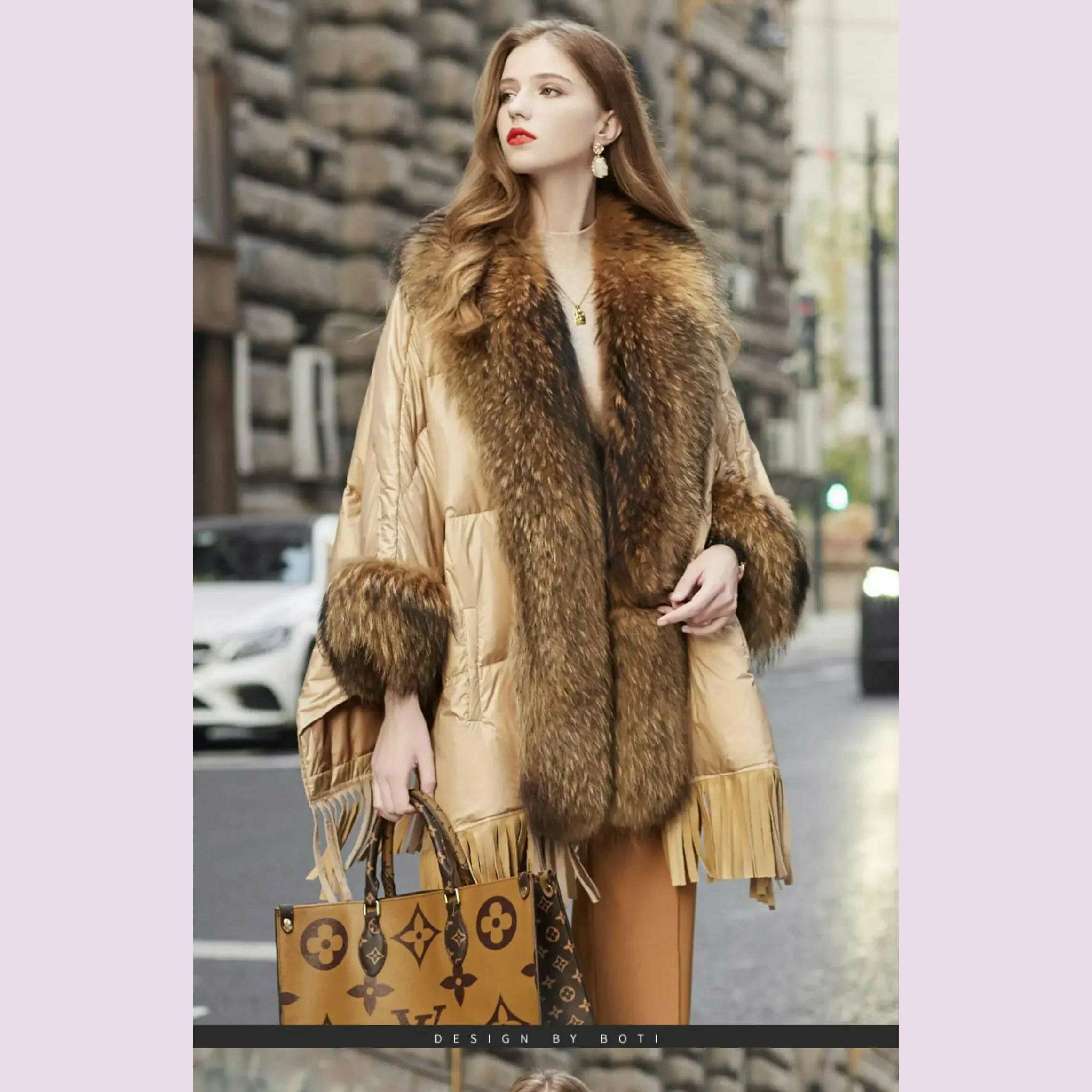 2024 European White Goose Down Down Coat Trend Fashion American Women Winter Jacket Real Raccoon Fur Streetwear Fashion Cloak