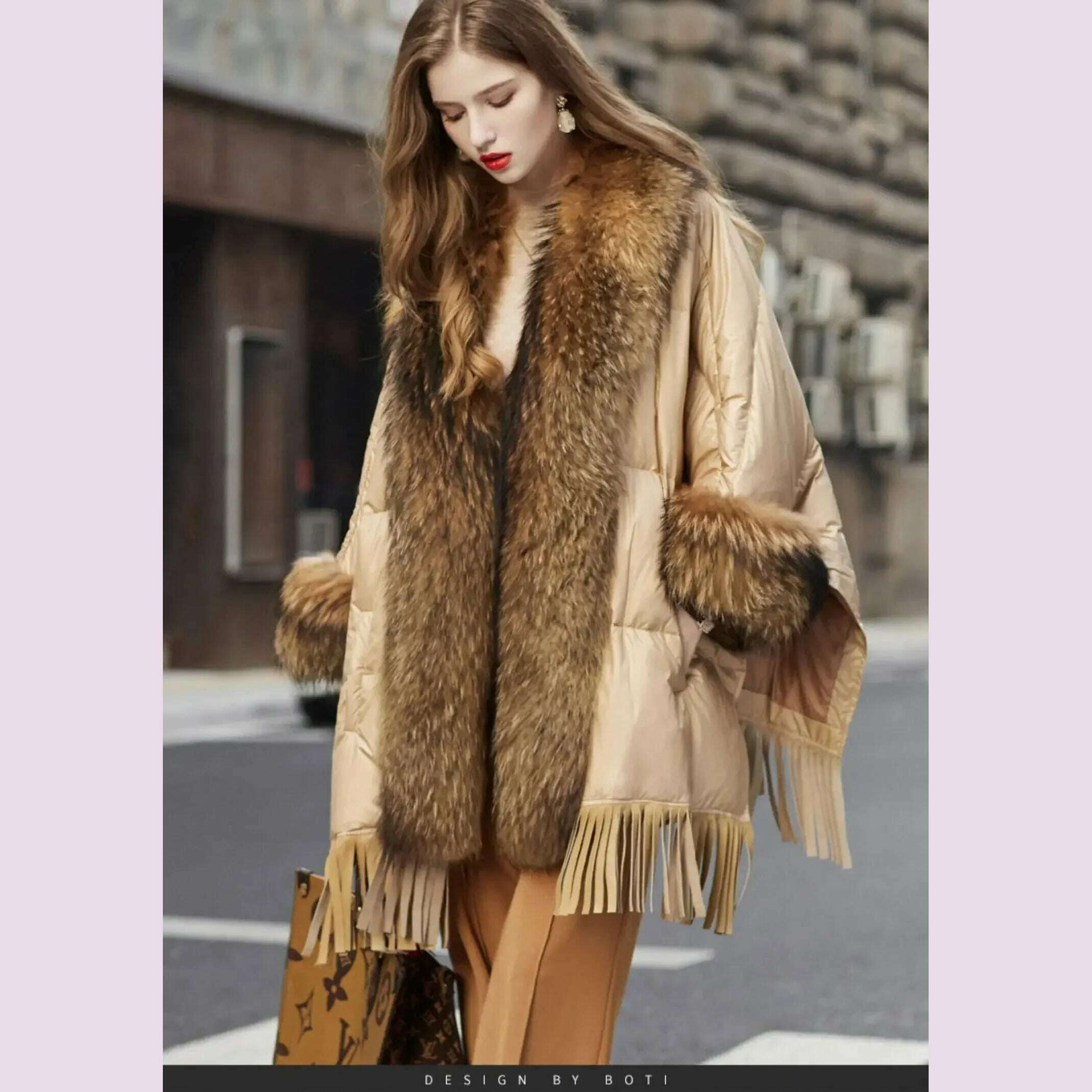 2024 European White Goose Down Down Coat Trend Fashion American Women Winter Jacket Real Raccoon Fur Streetwear Fashion Cloak
