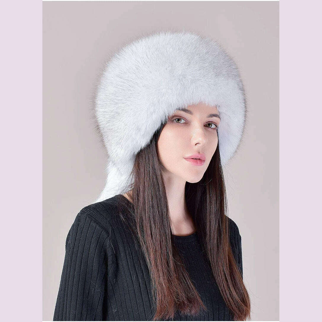 2024 Hot Sale Winter Women Fox Fur Hat Fluffy Soviet Female Outdoor Warm Cap Snow Fur Hats 5 tails Real Fox Fur Cold Bomber Hats