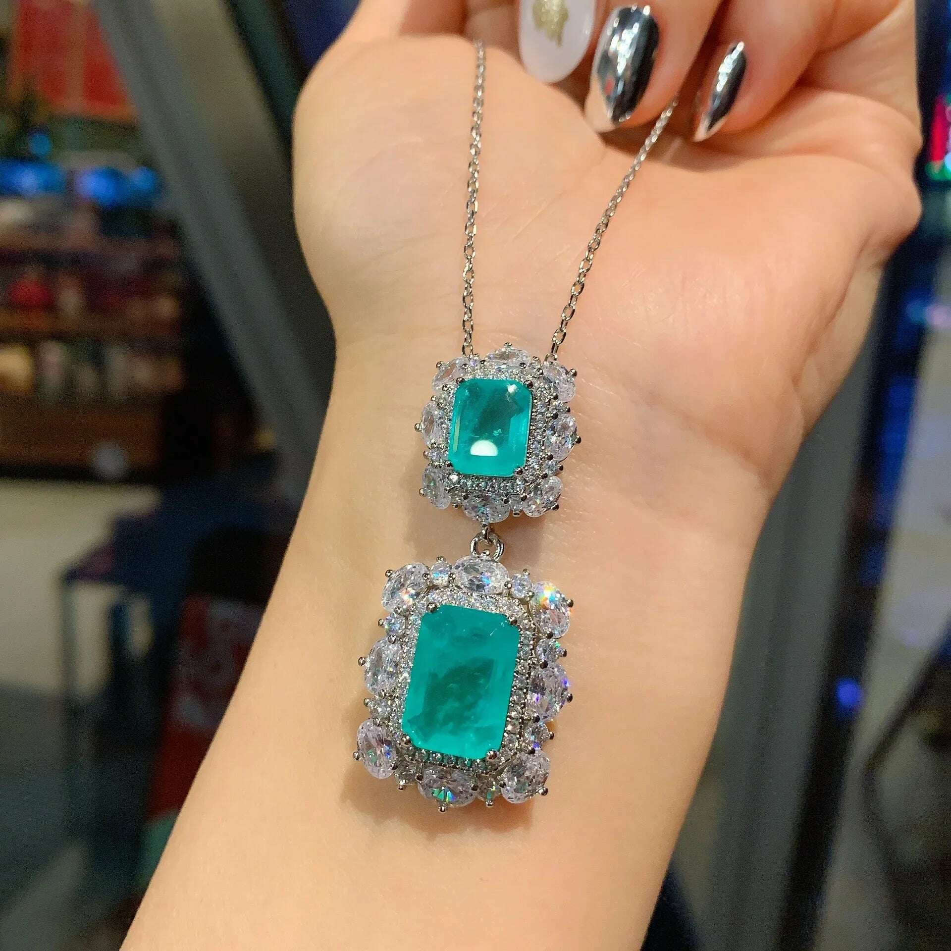 2024 New 925 Sterling Silver Paraiba Necklace Pendant Ring Earring Women Luxury wedding anniversary Gift Party Fine Jewelry Set