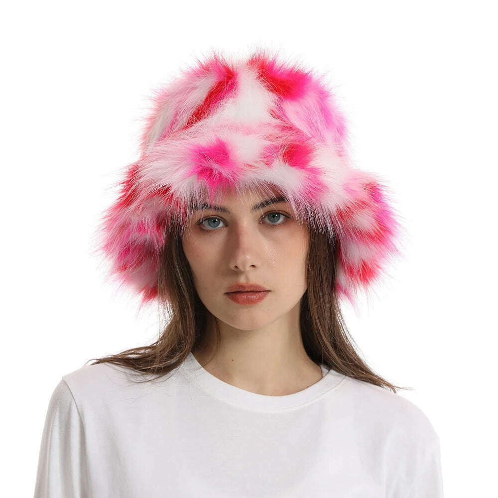 2024 New Winter Warm Faux Fur Bucket Hats For Women Outdoor Caps Soft Fleece Fisherman Cap Fluffy Earwarmer Ski Vacation Hats