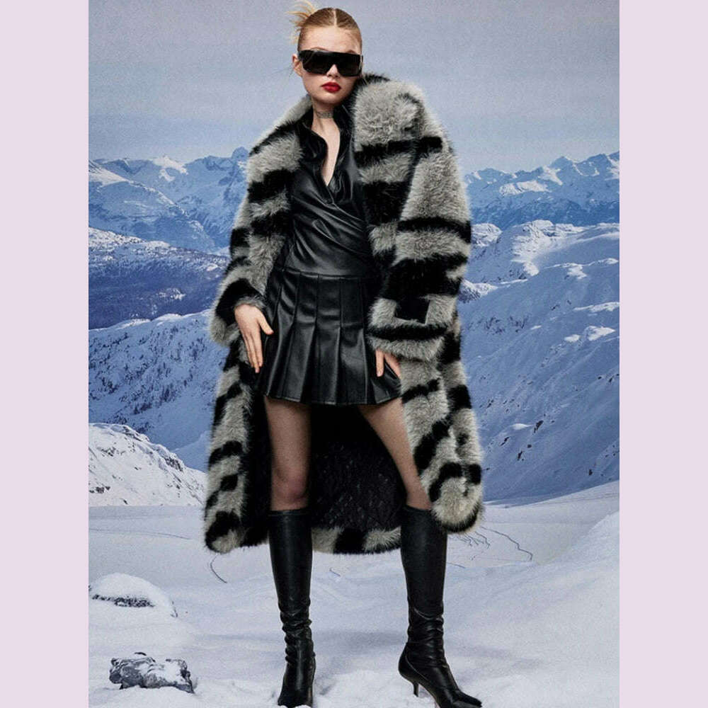 2024 Winter Vintage Thick Warm Long Faux Fur Coat Women Zebra-stripe Printed Fluffy Jacket Fur Coat Large Size Luxury Overcoat