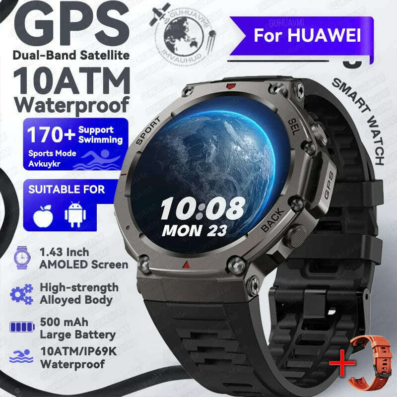 2025 NEW For HUIAWE GPS Smart Watch Men 10ATM IP69K Waterproof Smart Watches Compass Altimeter Barometric 1.43'' AMOLED Bracelet