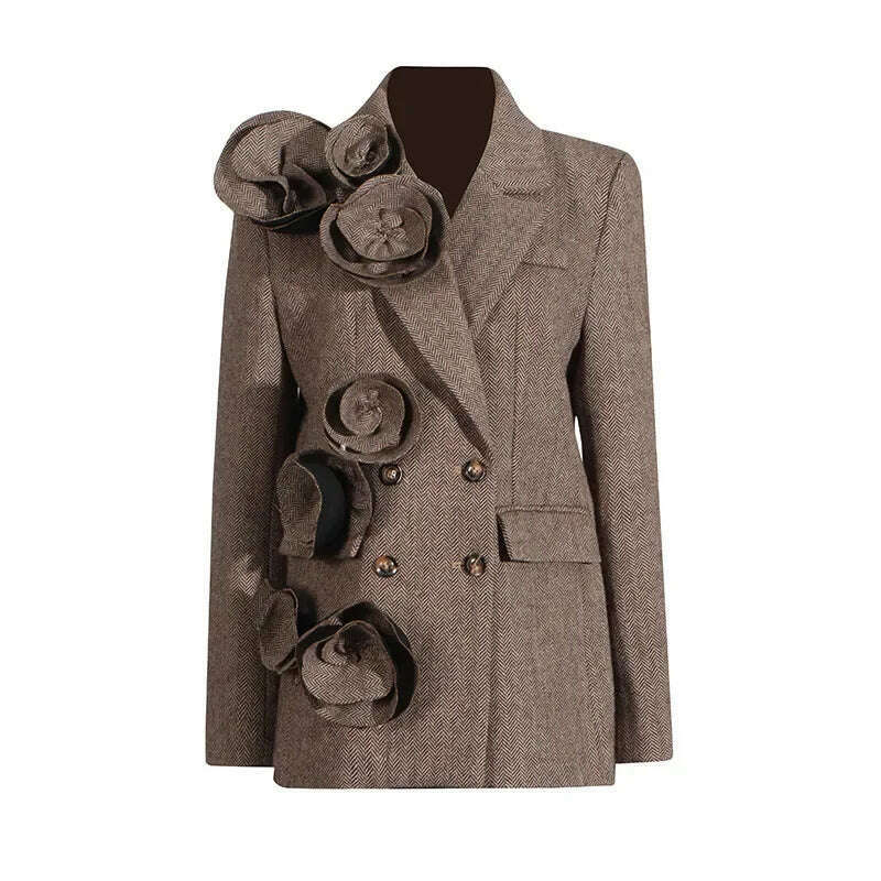 2025 Spring New Elegant Commuting Style Handmade Embroidered Flower Decoration Spliced Double Row Button Women's Suit Jacket