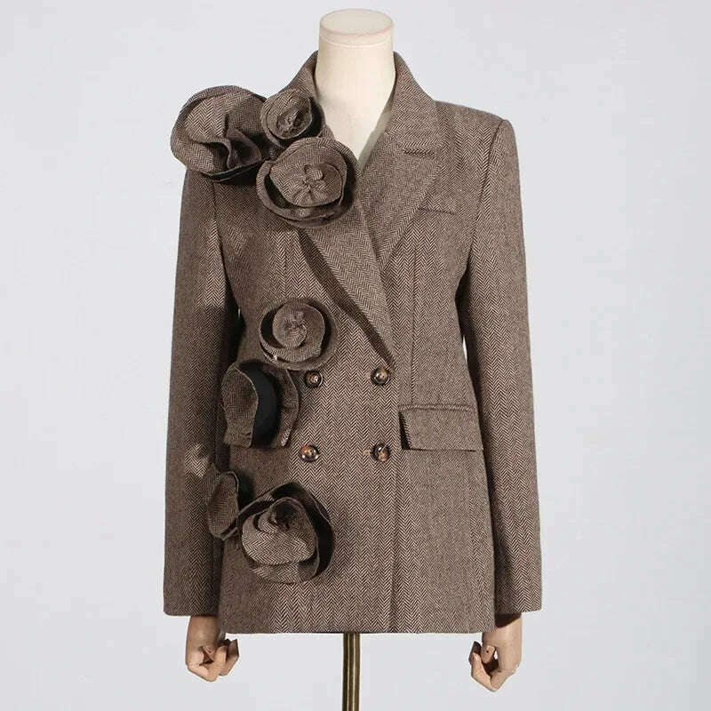 2025 Spring New Elegant Commuting Style Handmade Embroidered Flower Decoration Spliced Double Row Button Women's Suit Jacket