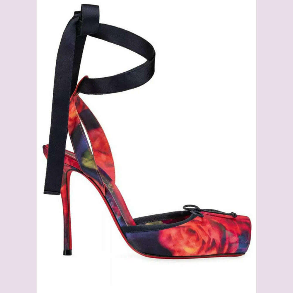 2025 Women's New Summer Square Satin High Heel Sandals with Ankle Strap, Fashionable Party and Banquet Ballet High Heels