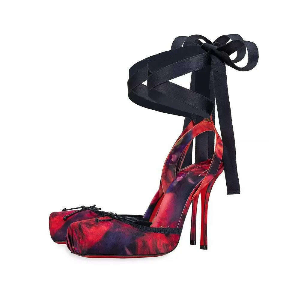 2025 Women's New Summer Square Satin High Heel Sandals with Ankle Strap, Fashionable Party and Banquet Ballet High Heels