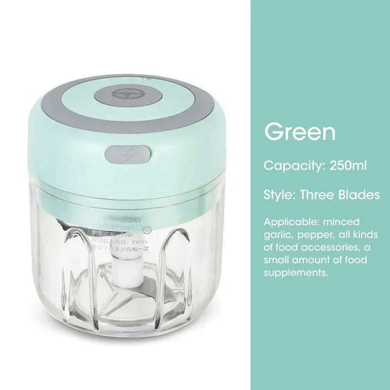 300ML Electric Garlic Chopper USB Charging Food Vegetable Meat Crusher Stainless Steel Mini Chili Garlic Masher Kitchen Gadgets
