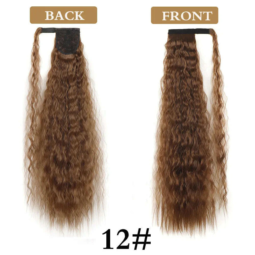 32 Inch Long Ponytail Hair Extension Corn Wavy Texture Synthetic Afro Kinky Curly Ponytail Women Hairpieces Wrap On Pony Tail