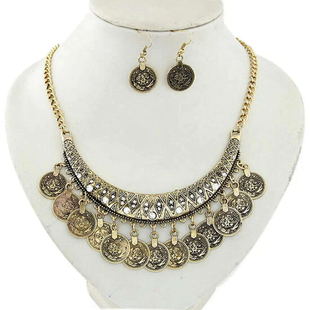 3pcs/set Jewelry Sets Pendant Necklace Earrings Jewelry Set Women's Vintage Coin Style Choker Necklace Hook Earrings