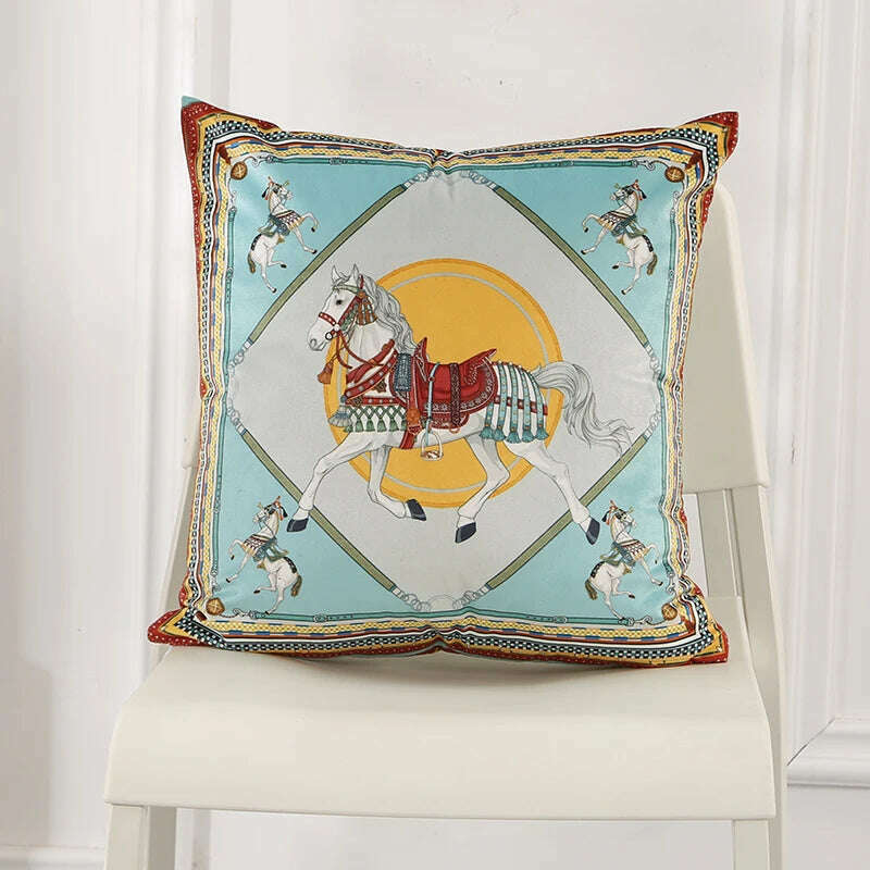 45x45cm Dutch Velvet Pillow Case Luxury Style Cushion Cover White Horse Printed Pillowcase For Bed Sofa Office Chair Car Pillows