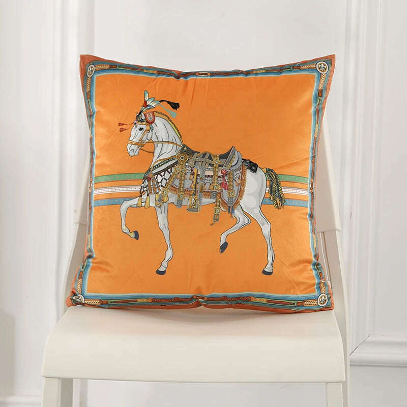45x45cm Dutch Velvet Pillow Case Luxury Style Cushion Cover White Horse Printed Pillowcase For Bed Sofa Office Chair Car Pillows