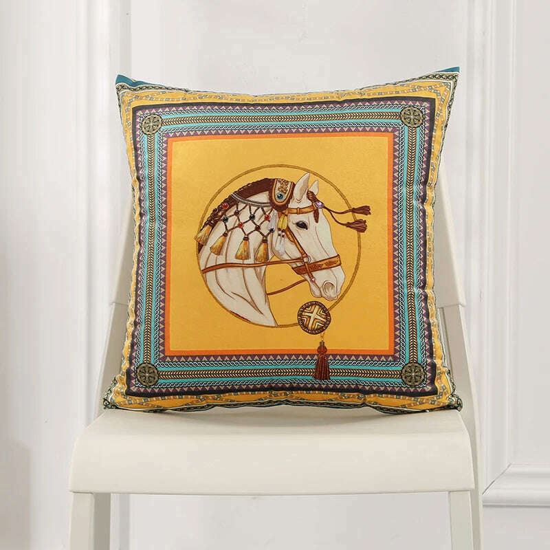 45x45cm Dutch Velvet Pillow Case Luxury Style Cushion Cover White Horse Printed Pillowcase For Bed Sofa Office Chair Car Pillows