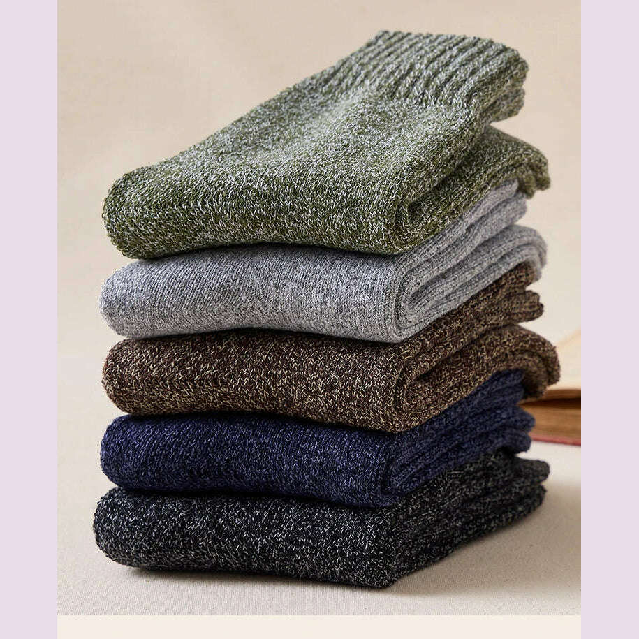 5pair Winter Thick Socks Men Super Thicker Solid Sock Striped Merino Wool Rabbit Socks Against Cold Snow Russia Winter Warm Sock