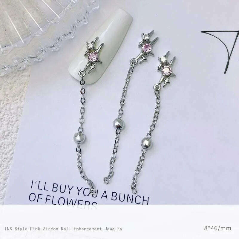 5pcs Pink Zircon Alloy Love Nail Art Charm 3D Bow Heart Moon Butterfly Planet Nail Decoration DIY Simple Design Nail Accessories