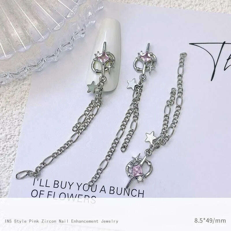 5pcs Pink Zircon Alloy Love Nail Art Charm 3D Bow Heart Moon Butterfly Planet Nail Decoration DIY Simple Design Nail Accessories