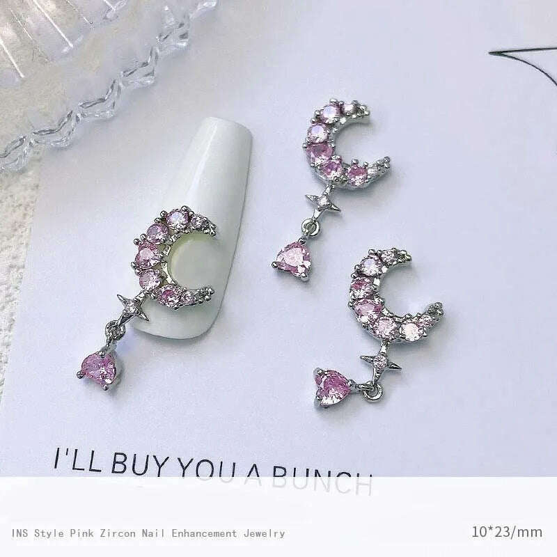 5pcs Pink Zircon Alloy Love Nail Art Charm 3D Bow Heart Moon Butterfly Planet Nail Decoration DIY Simple Design Nail Accessories