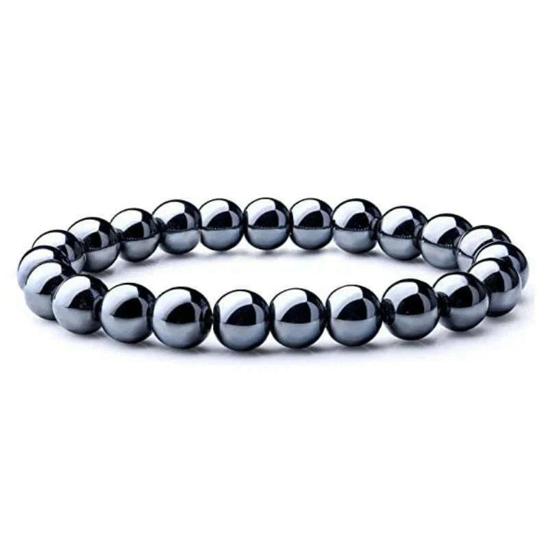 6-12mm Natural Hematite Stone Handmade Bracelet Elasticity Smooth Round Shape Beads Men Women's Jewelry 18-19cm sk502