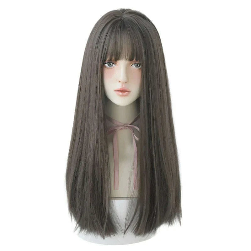 7JHHWIGS Long Straight Synthetic Light Brown Wigs With Bang For Women Heat-Resistant Daily Use Hair Hot Sell Wholesale Wigs