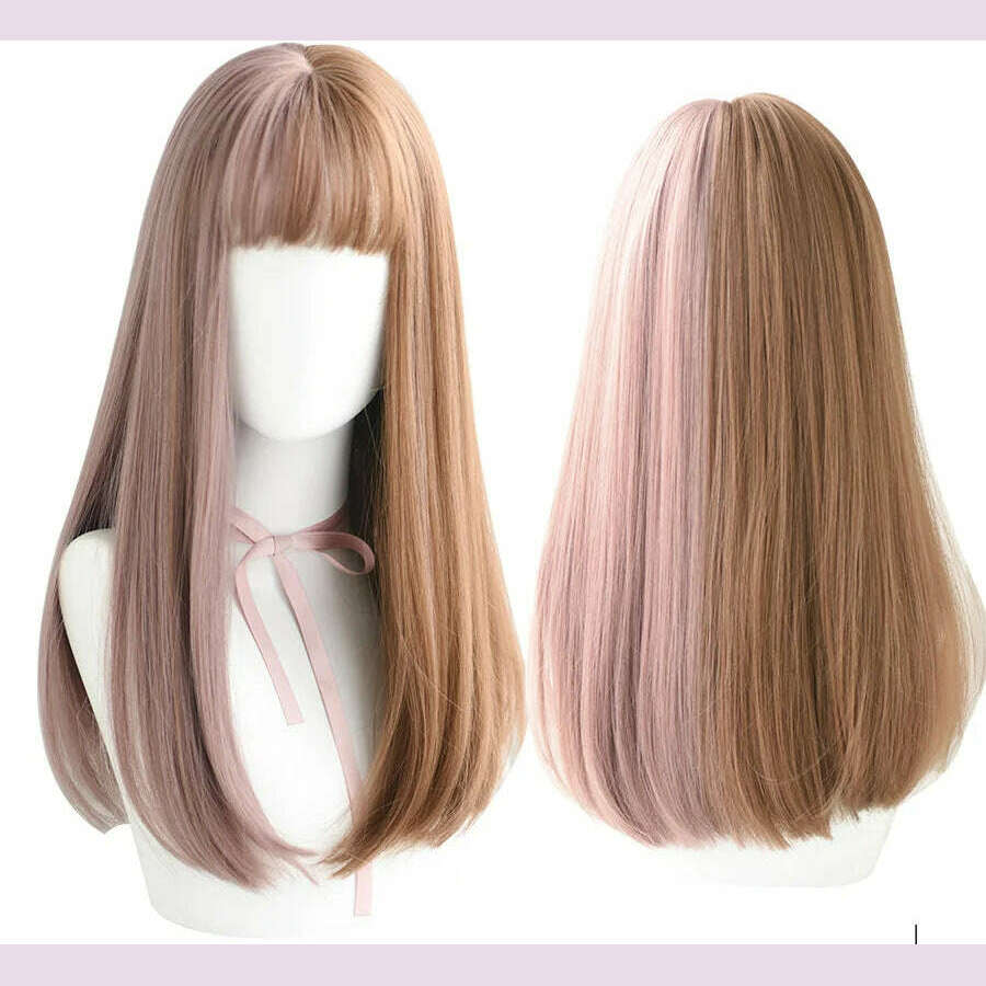 7JHHWIGS Long Straight Synthetic Light Brown Wigs With Bang For Women Heat-Resistant Daily Use Hair Hot Sell Wholesale Wigs