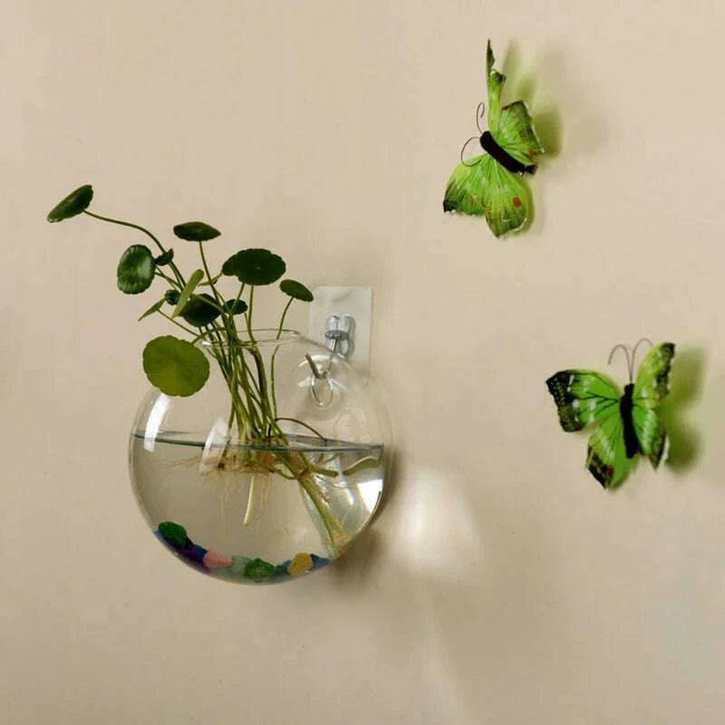 8cm/10cm/12cm Wall Hanging Hydroponic Glass Vase Small Hanging Fish Tank Wall Mount Glass Vase Landscape Decoration