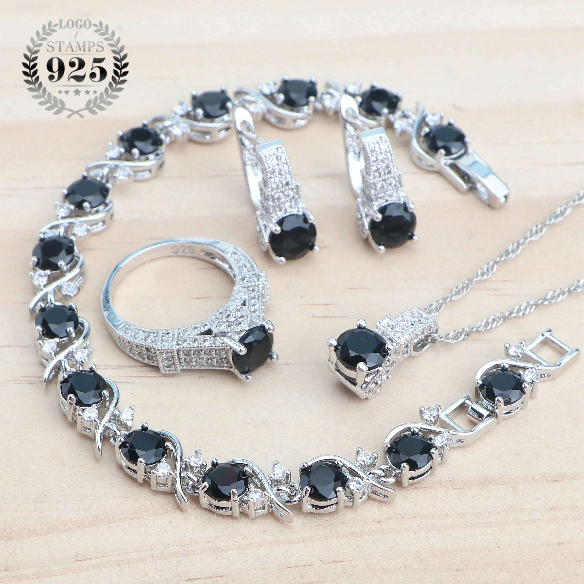 925 Sterling Silver Jewelry Sets For Women Wedding Jewelry Ladies Purple Zircon Earrings Bracelets Set Rings Pendant Necklace