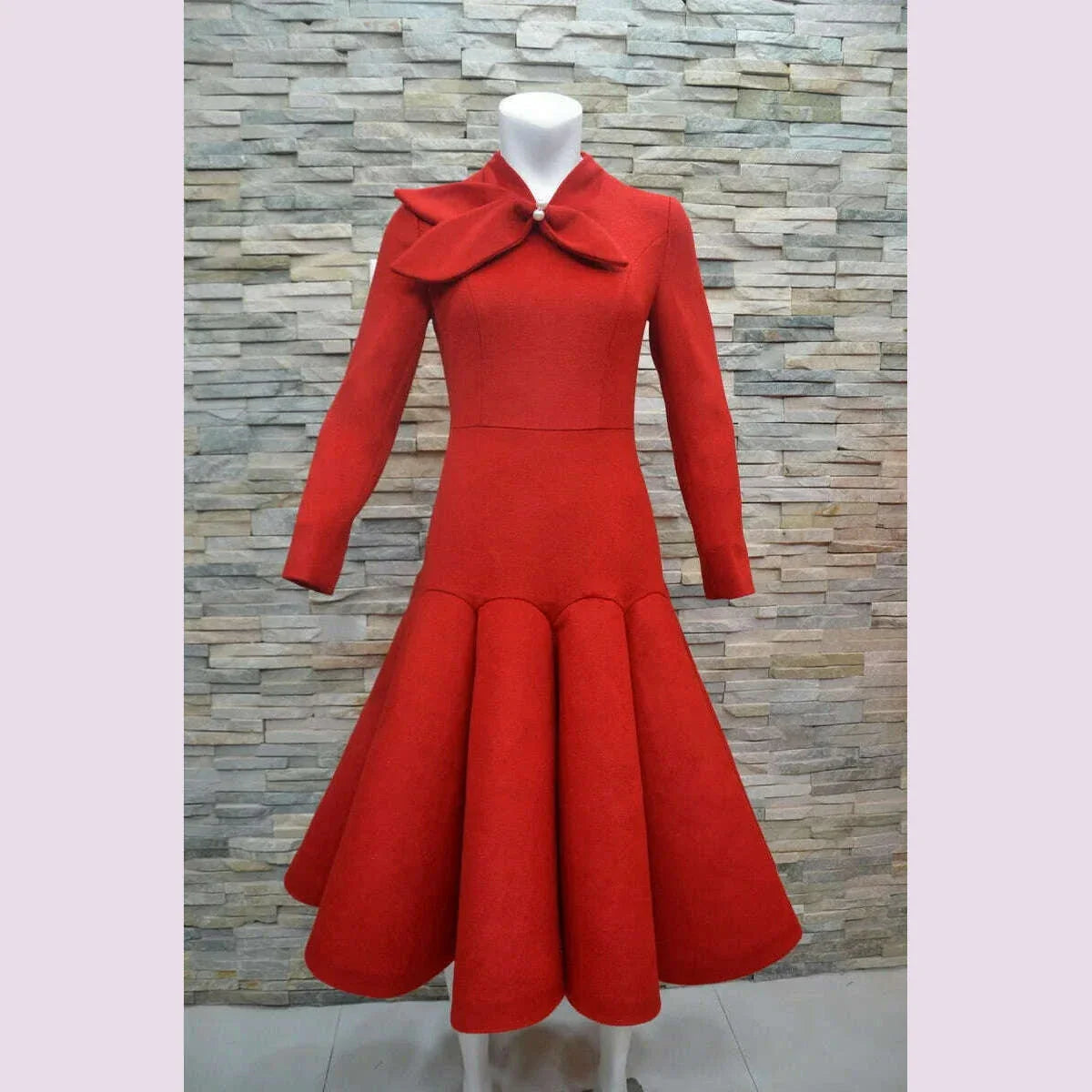 tailor shop light red wool dress Retro Slim female light luxury dress Semi-Formal Dresses